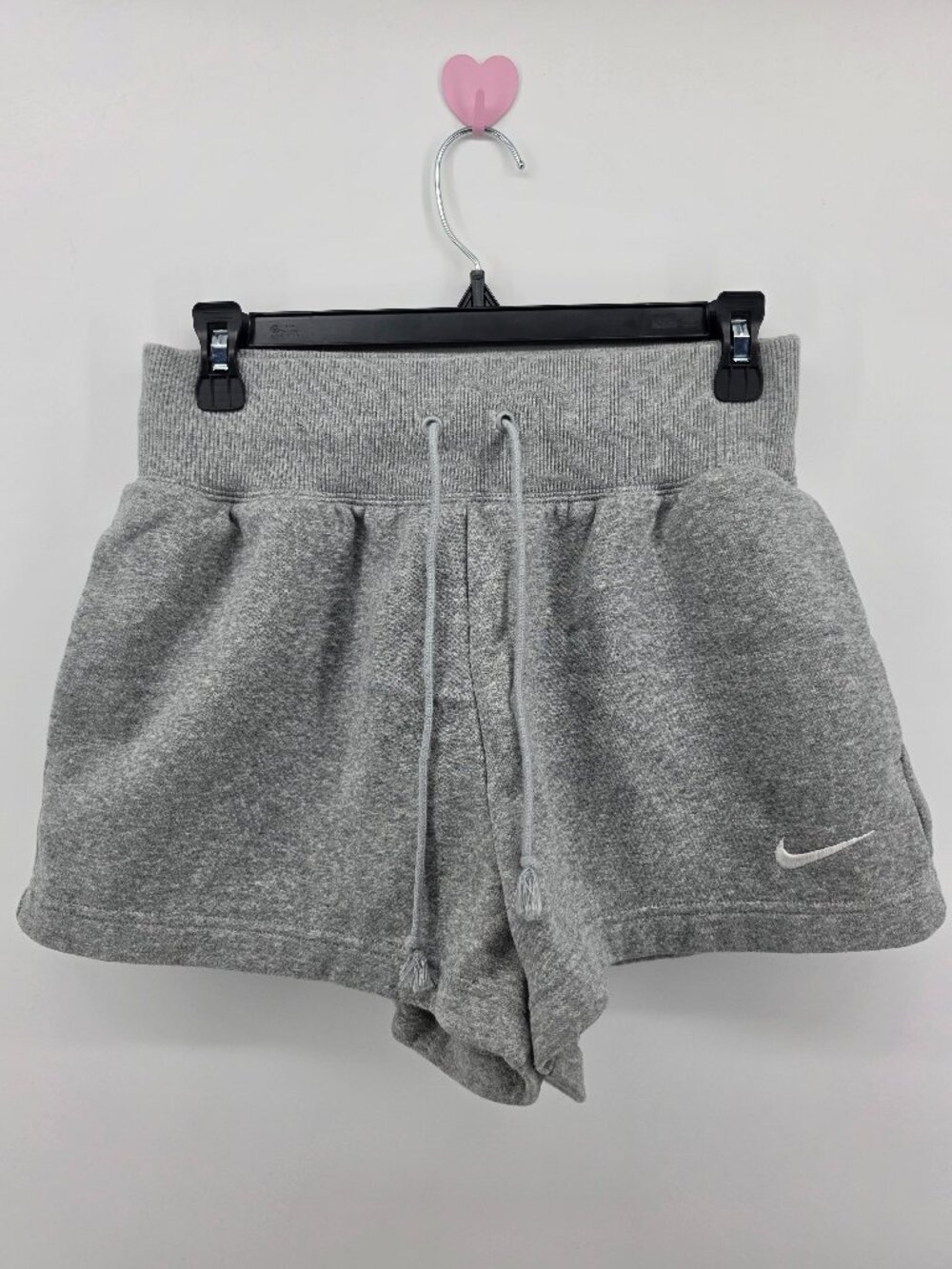 Nike Fleece High Waist Drawstring Shorts Grey Womens Small Swoosh‎